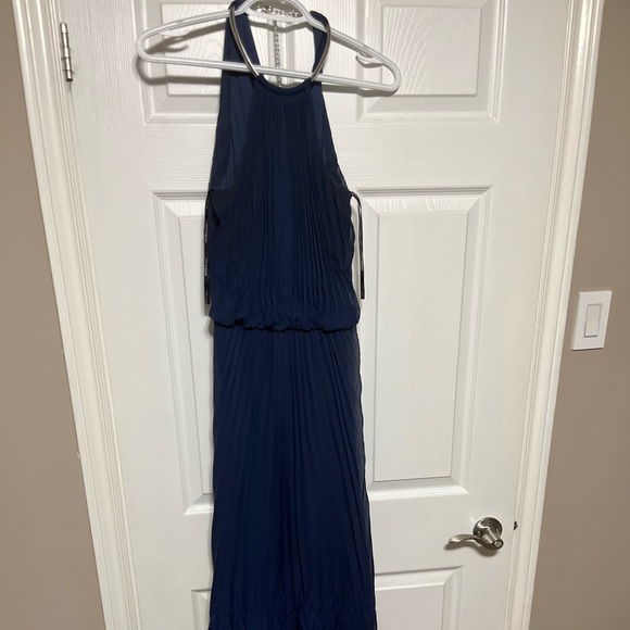 GUESS Small Navy Pleated Maxi Evening Gown - Picture 2 of 7